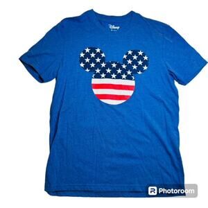 Disney Mickey Mouse T-Shirt Patriotic USA Flag Blue Short Sleeve Unisex Sz M
